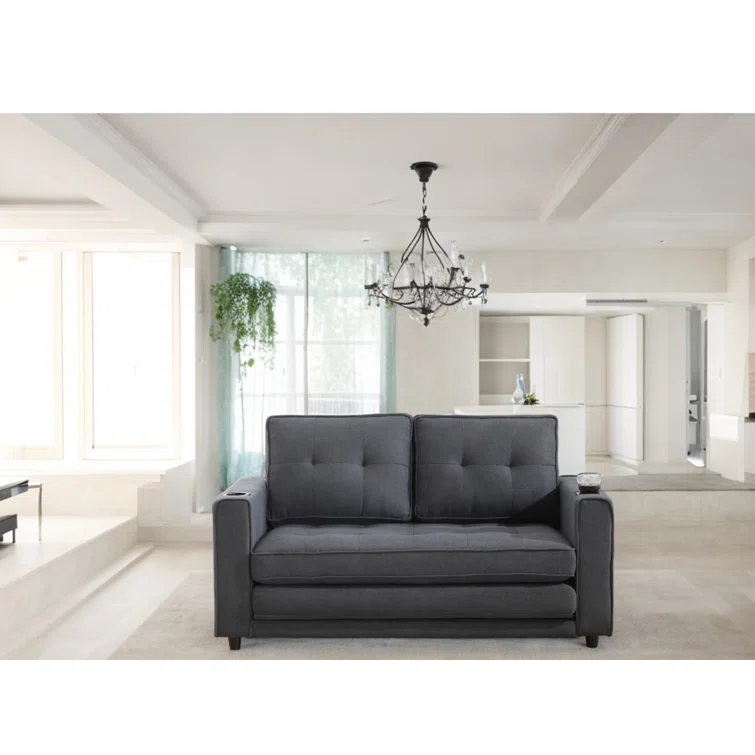 3-in-1 Convertible Sofa Bed Upholstered Tufted Futon Sofa Bed With Cup Holders,pull-out Sleeper