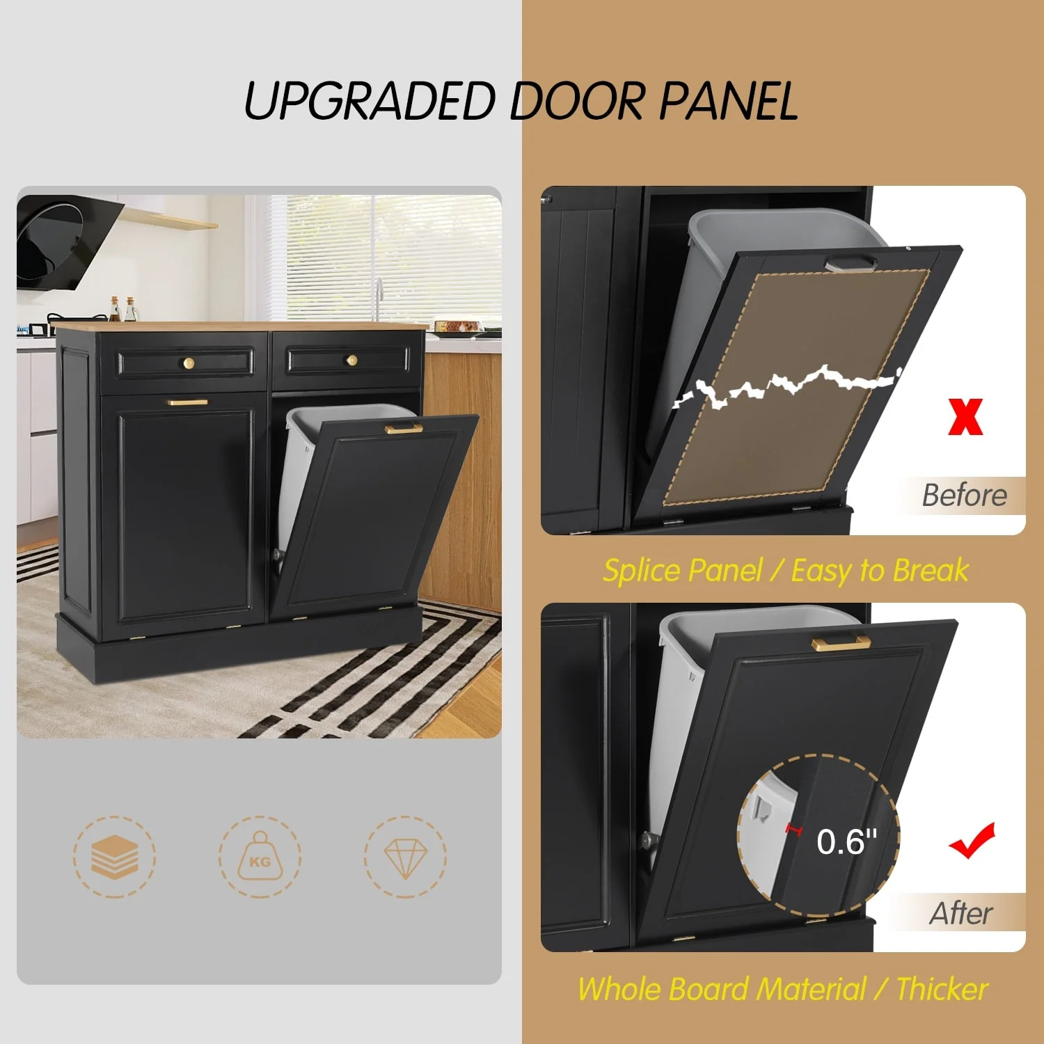 Eclife Double Tilt Out Trash Cabinet Dual Wooden Kitchen Island Recycling Cabinet Trash Can