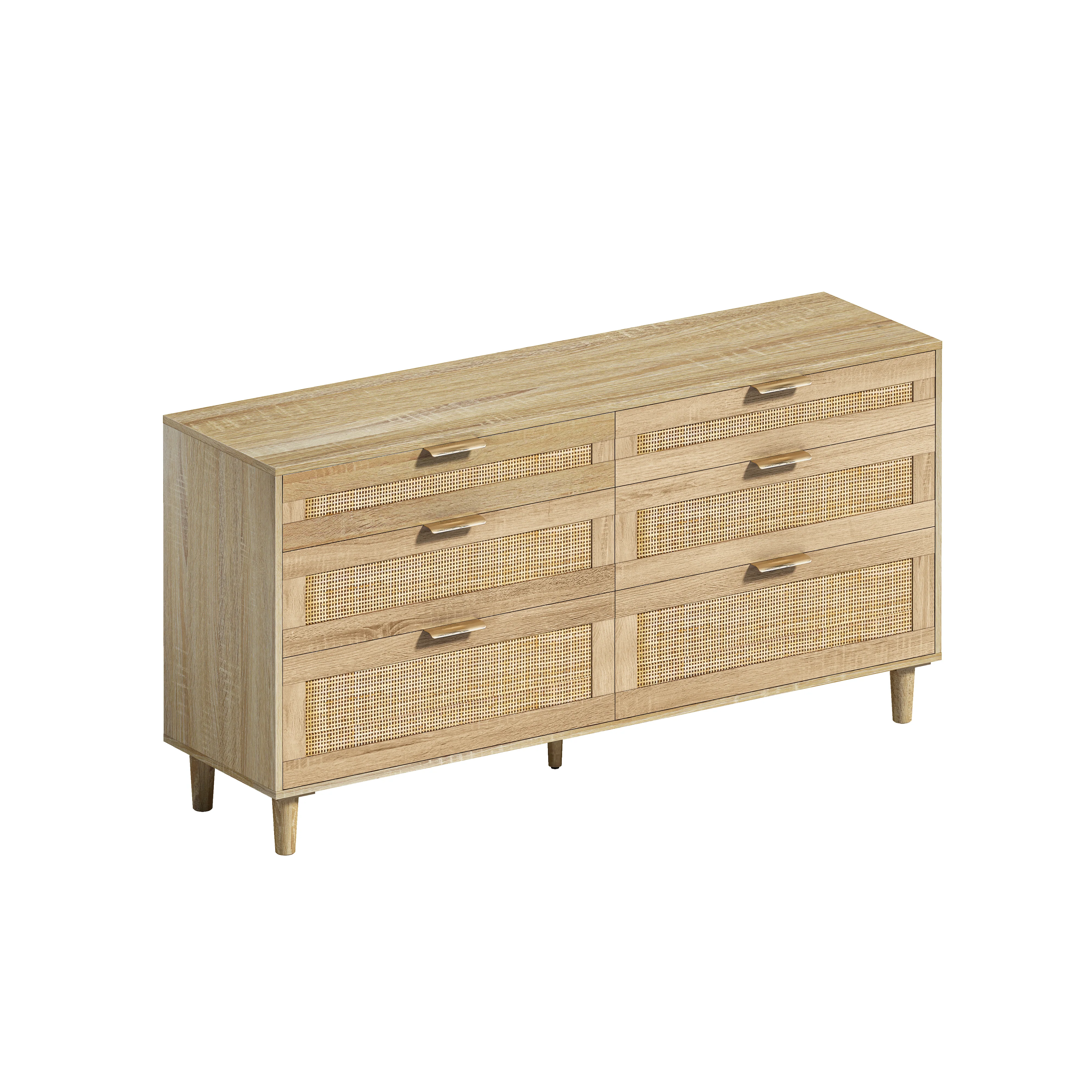 Dresser with 6 Rattan Drawers and Metal Handles