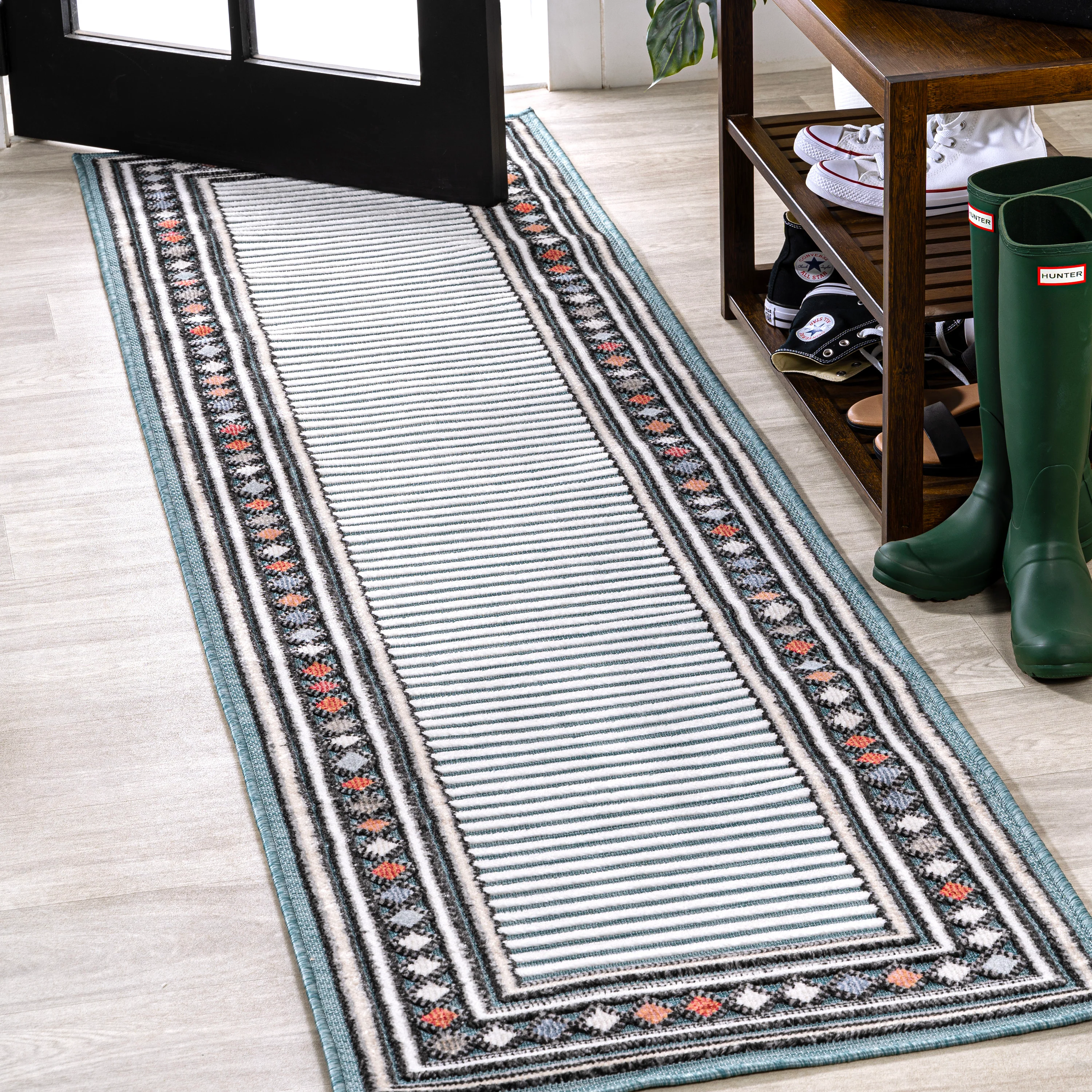 Sebastian High-Low Modern Diamond Border Indoor/Outdoor Area Rug