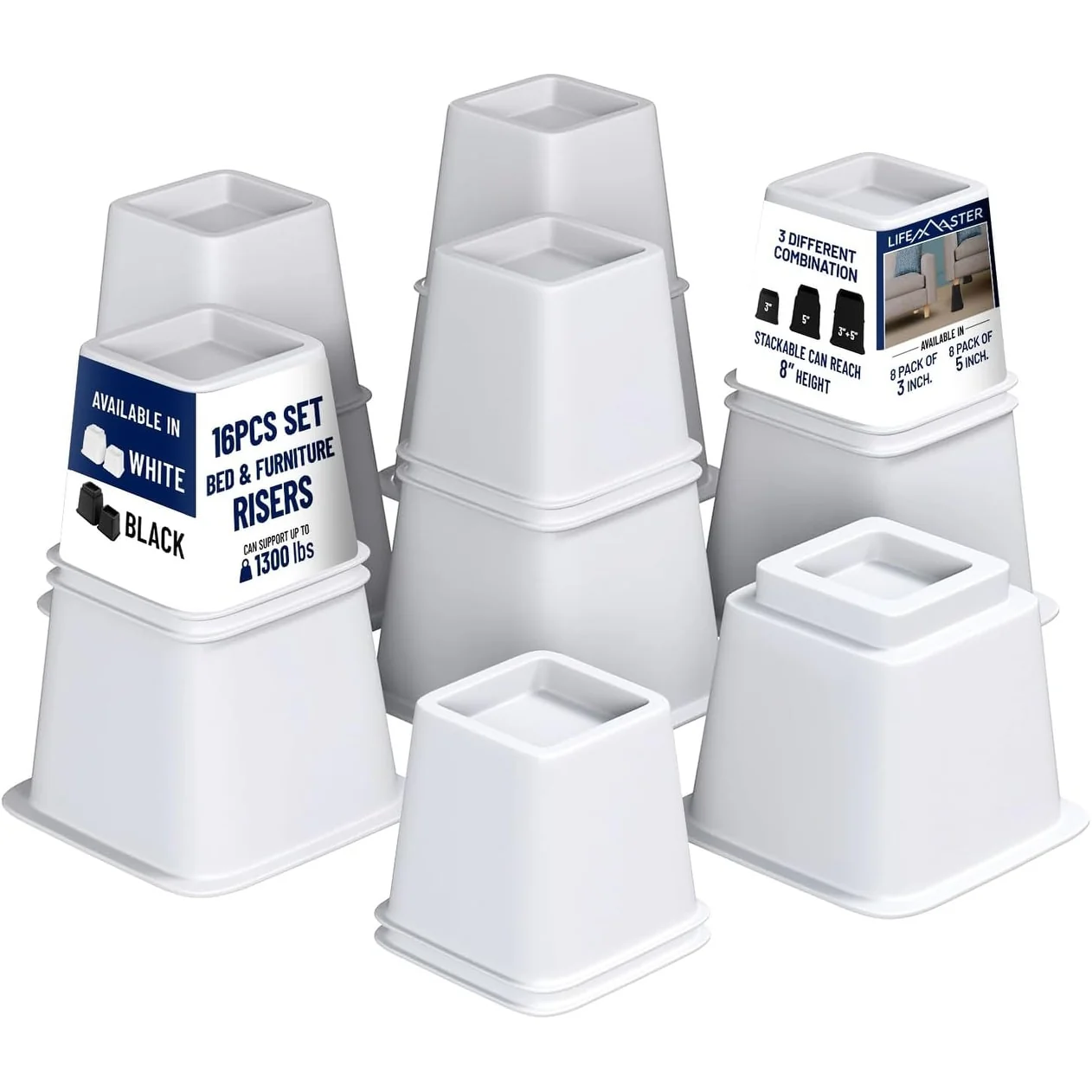 Lifemaster Furniture Riser Set - Non-Slip Design Furniture Leg Riser
