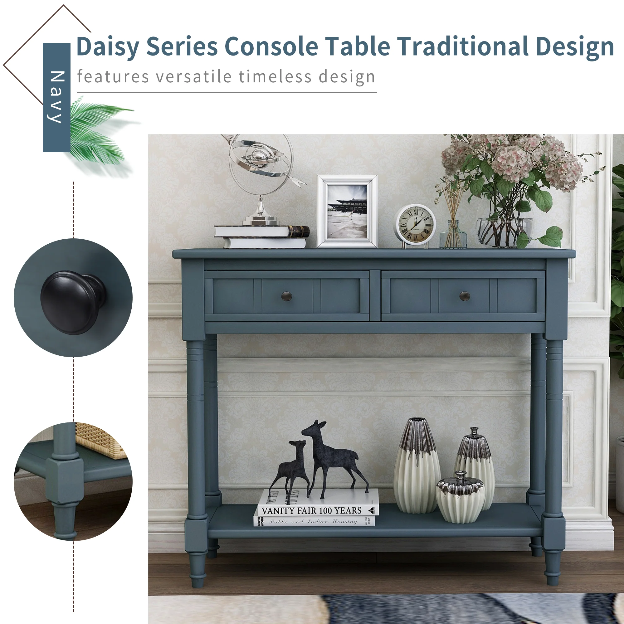 Jace Console Table with 2 Drawers and Bottom Shelf