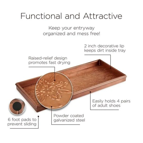 Medallions Boot Tray for Boots, Shoes, Plants, Pet Bowls, and More, Copper Finish by Good Directions