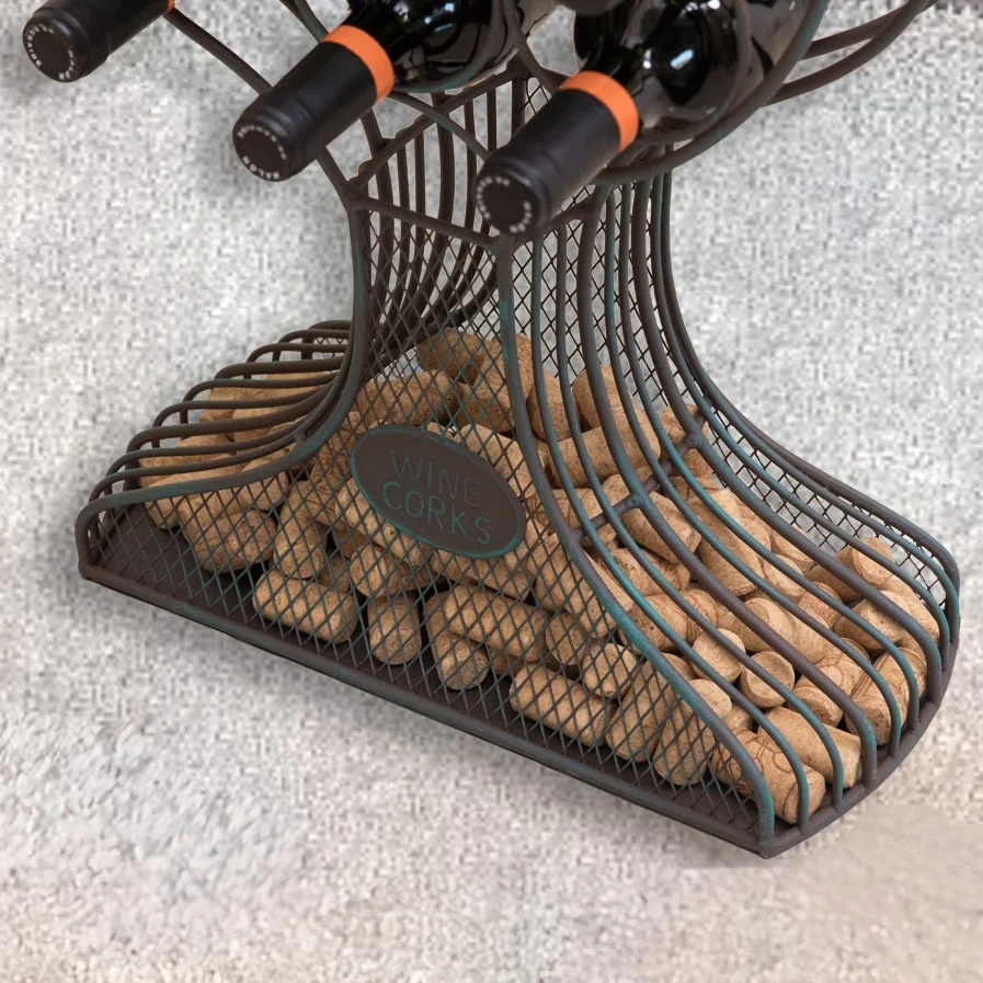 Freestanding Floor Wine Rack with Wooden and Metal Goblet Design - Holds 12 Bottles