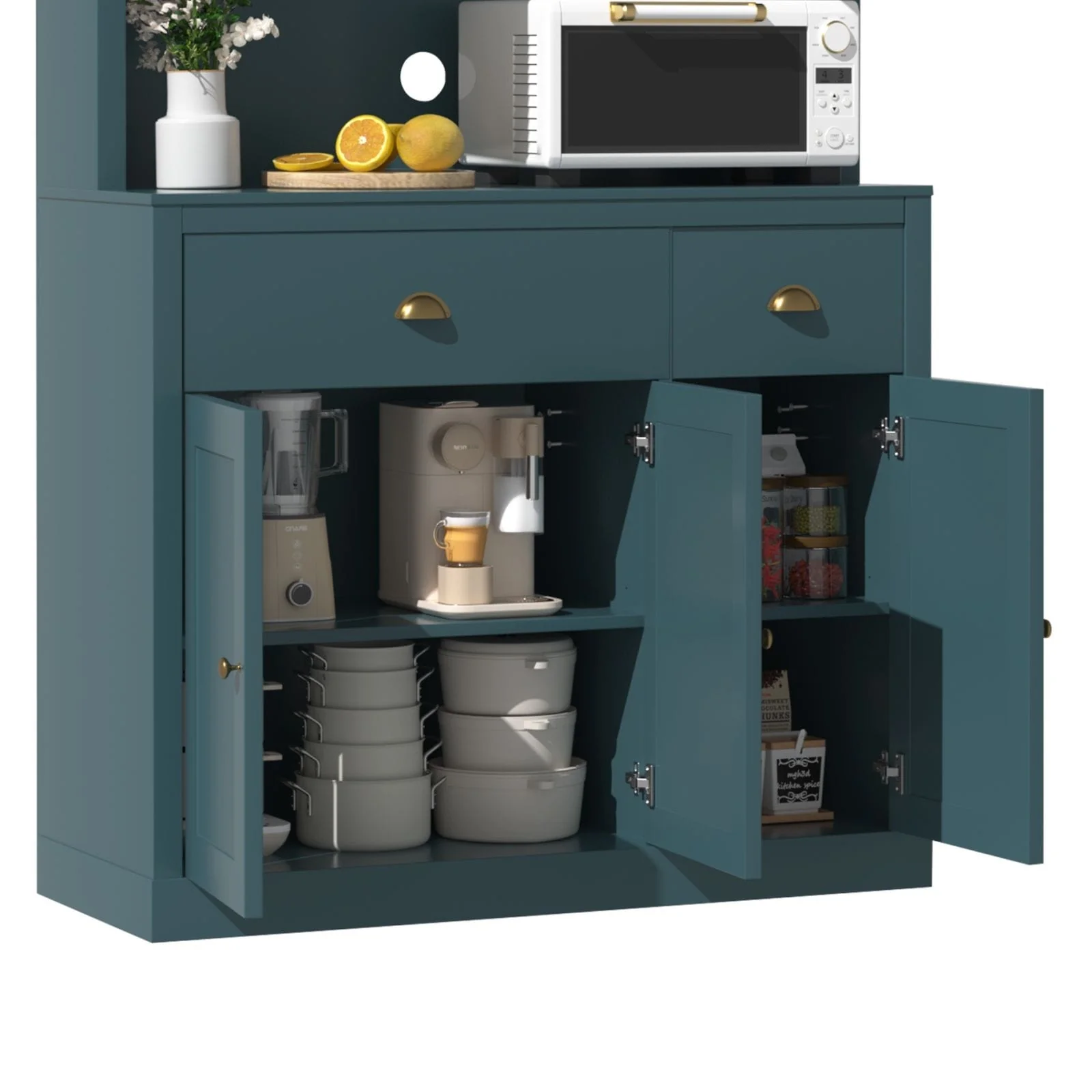 VEIKOUS Kitchen Pantry Storage Cabinet Cupboard with Framed Glass Door and Drawer