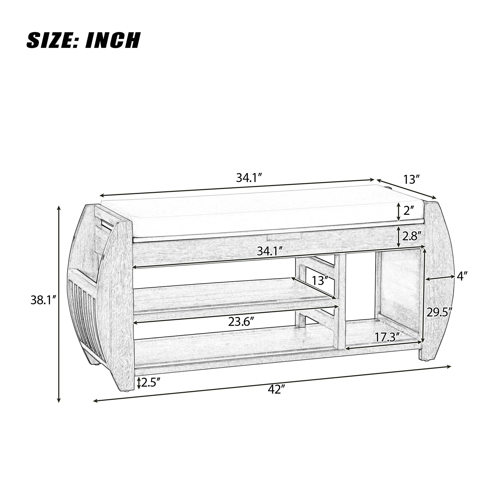 Multifunctional Storage Bench with Cushion and Curved Side Panel for Entrance and Living Room