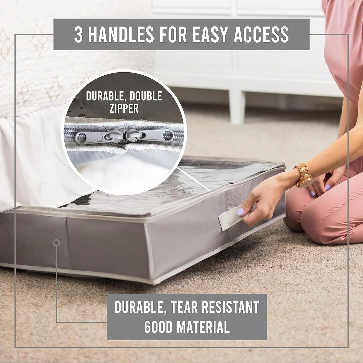 HOLDN' STORAGE Under Bed Shoe Organizer - Set of 2, Tear-Resistant 600D Material - Holds Up to 32 Pairs of Shoes