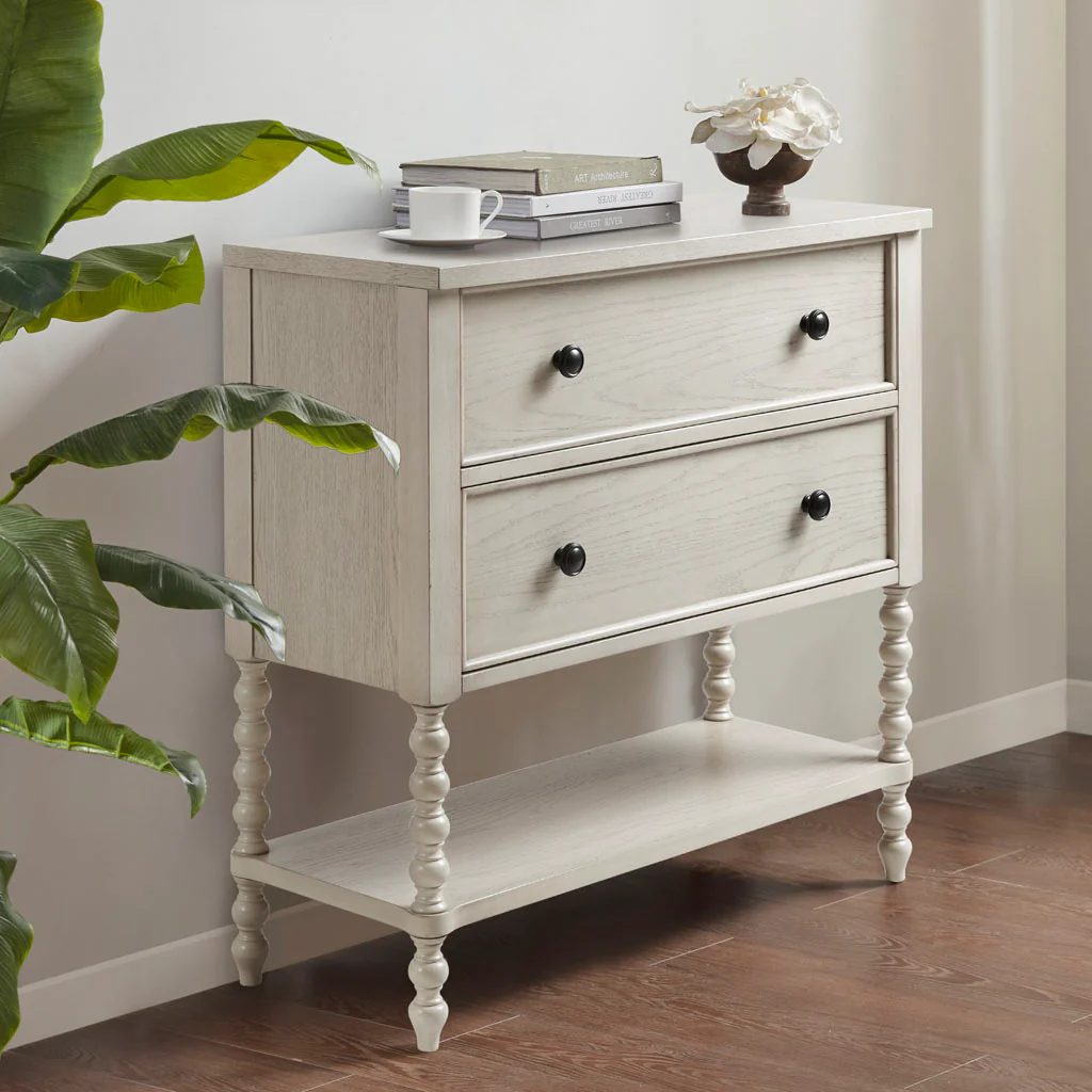 2-Drawer Accent Chest with Turned Legs and Bottom Shelf
