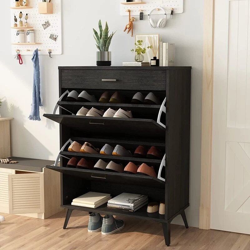 Grondin Modern Contemporary Entryway Shoe Cabinet with Drawers, Interior Adjustable/Removable Panel and Bottom Open Shelf