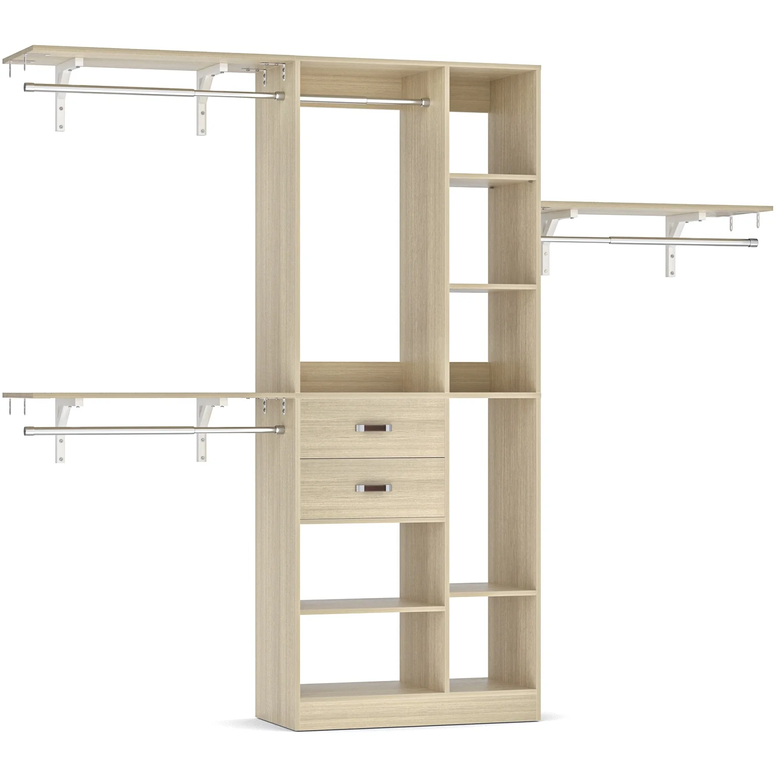 31.5'' to 96'' W Closet Organizer System with Drawers and Tower Shelves for Reach-in and Walk-in Closet