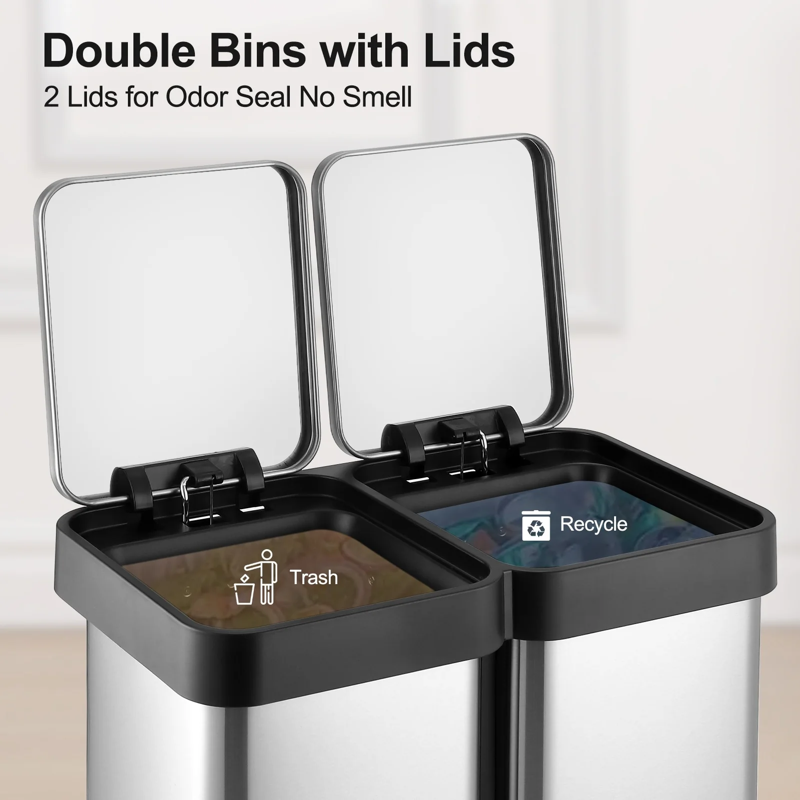 Stainless Steel Dual Trash Can, 2 Pedal