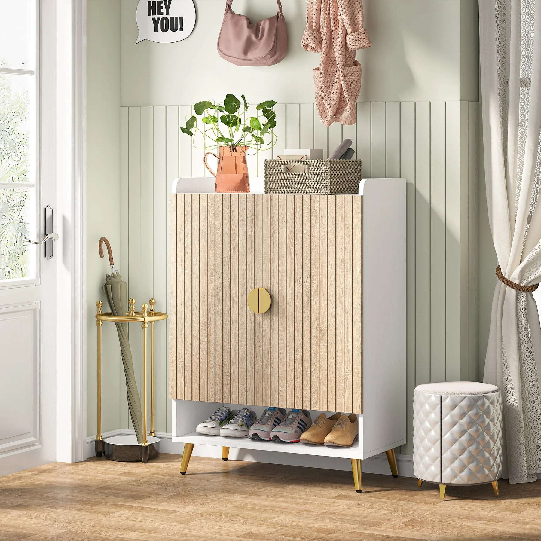 Shoe Cabinet with Doors, Entryway Shoe Storage Cabinet with Adjustable Shelves - 29.6