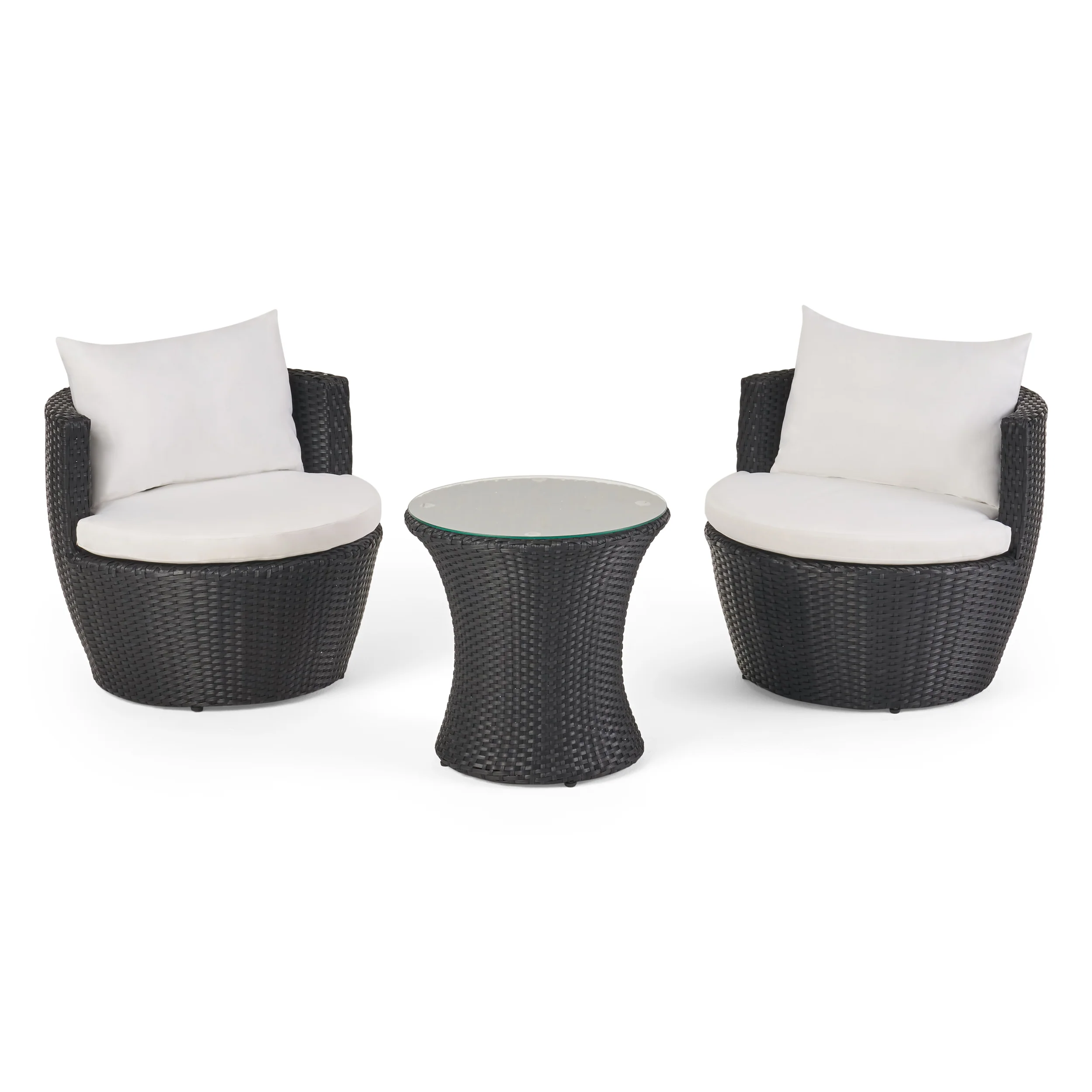 Vanadinite 3-Piece Outdoor Chat Set with Glass Table and 2 Armless Chairs