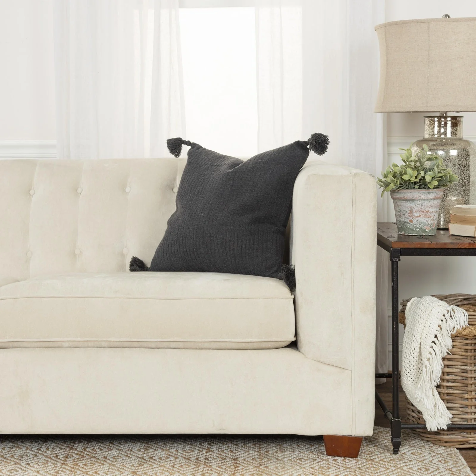 Woven Knife Edged Cotton Solid With Tonal Abstract Pattern Decorative Throw Pillow