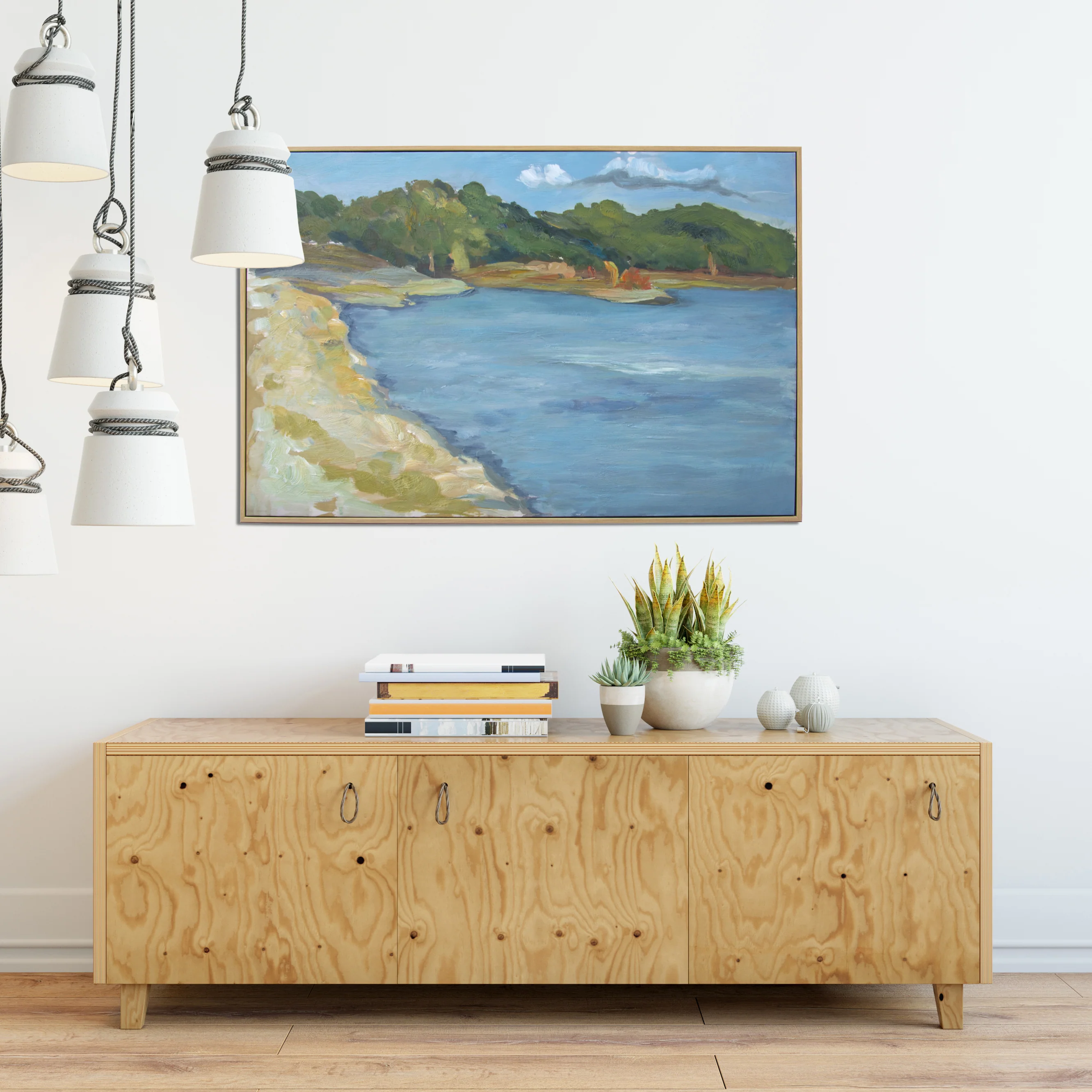 Inlet Beach Hand Painted Floating Framed Wall Art Print 24x36 Inches