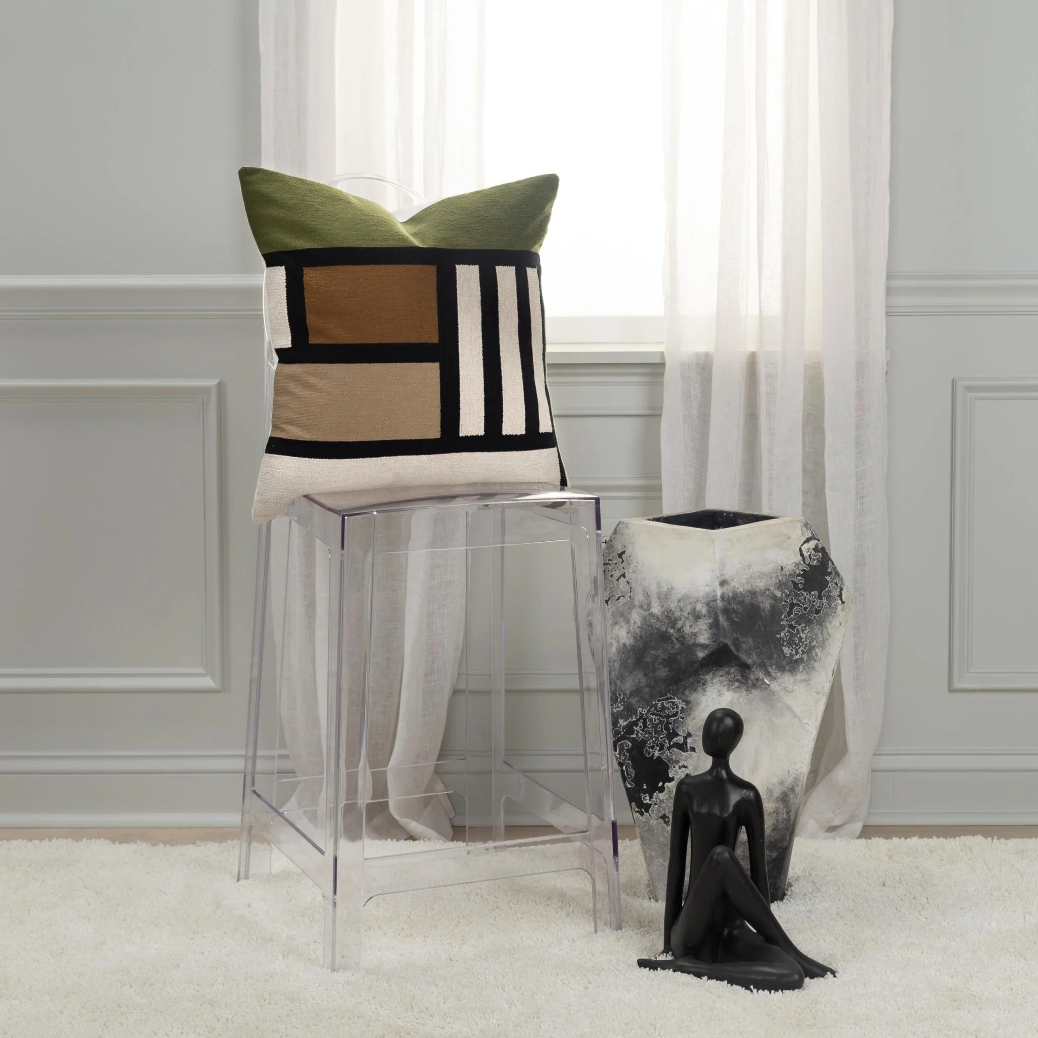 Woven Cotton Color Block Decorative Throw Pillow