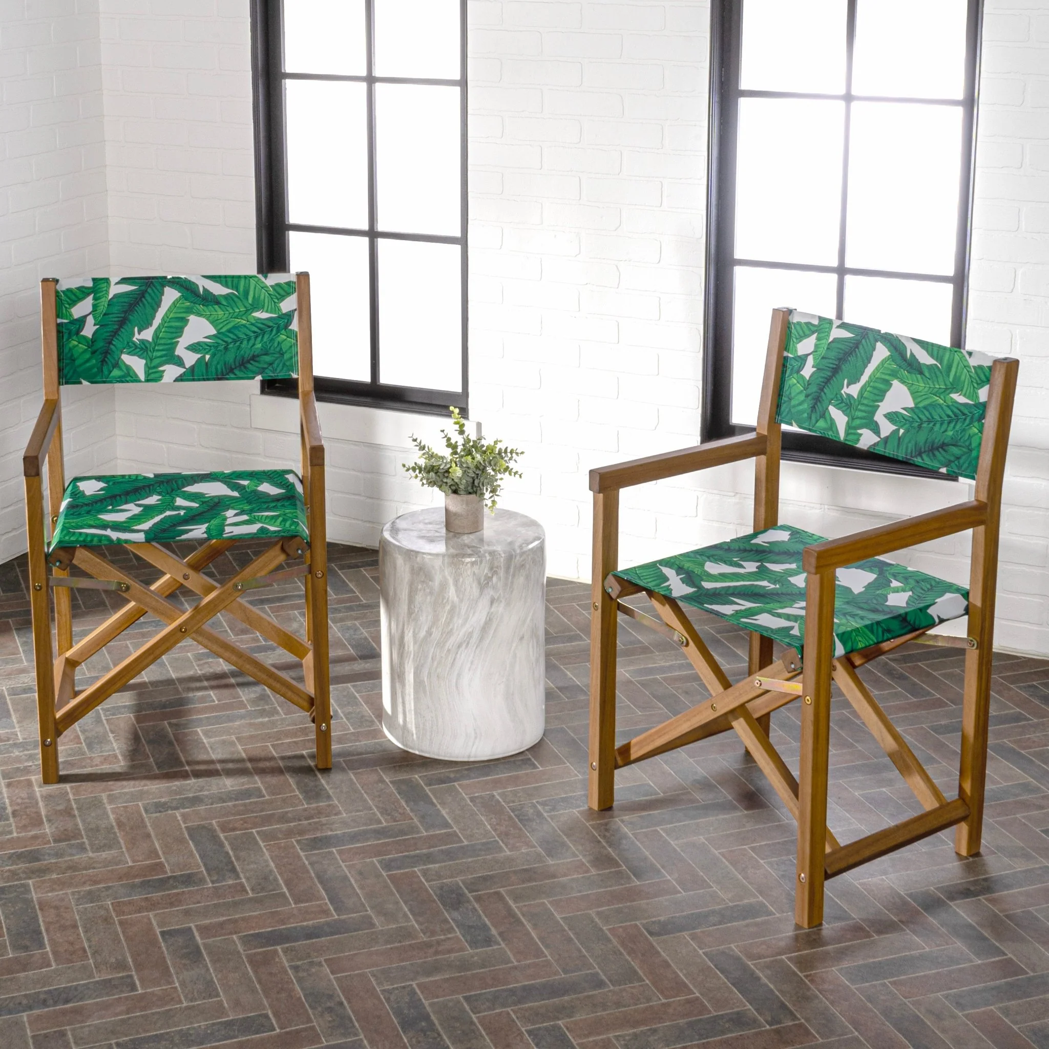 Cukor Outdoor Acacia Wood Folding Director Chair with Canvas Seat, Set of 2