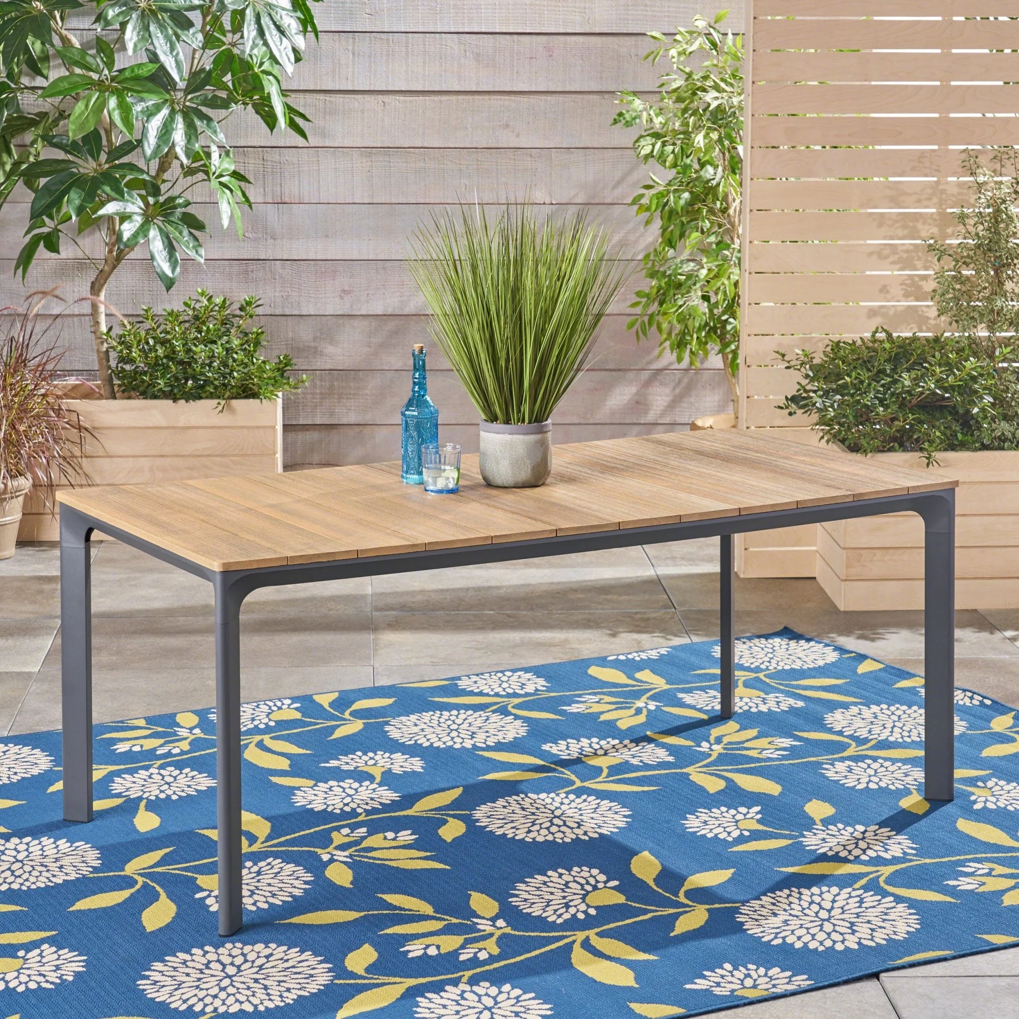 Eucalyptus Wood Topped Patio Dining Table with Aluminum Frame