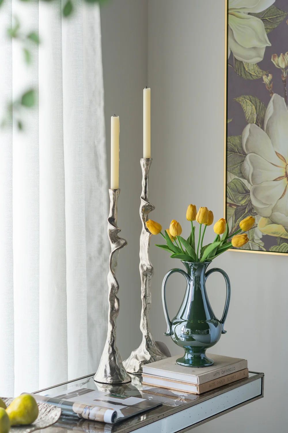 Aesthetic Rectangular Console Table with Floral Design