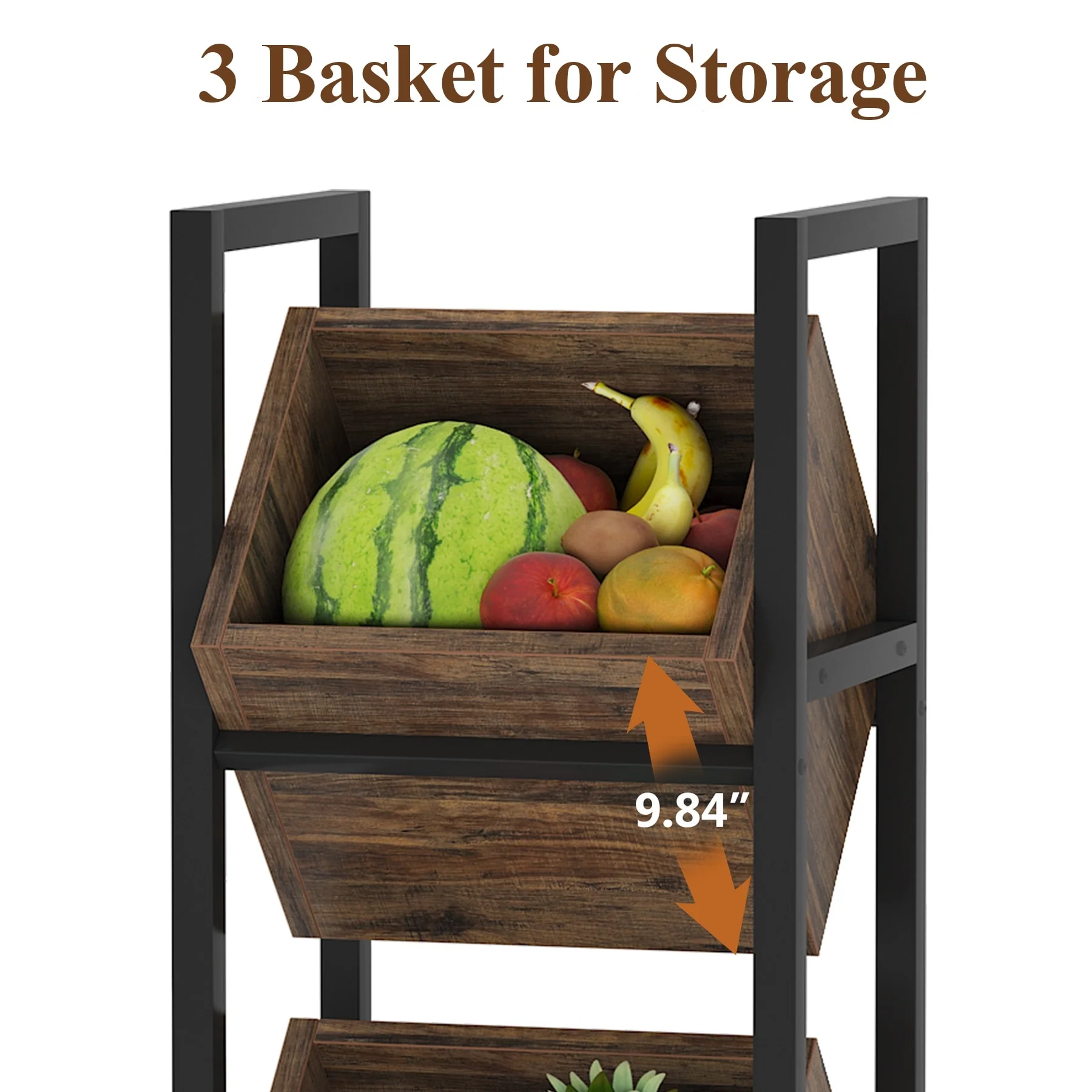 3 Tier Basket Storage Stand for Kitchen Bathroom Living Room