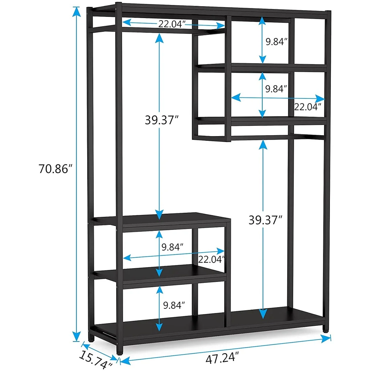 Freestanding Closet Organizer Garment Rack with Hanging Rod and Storage Shelf