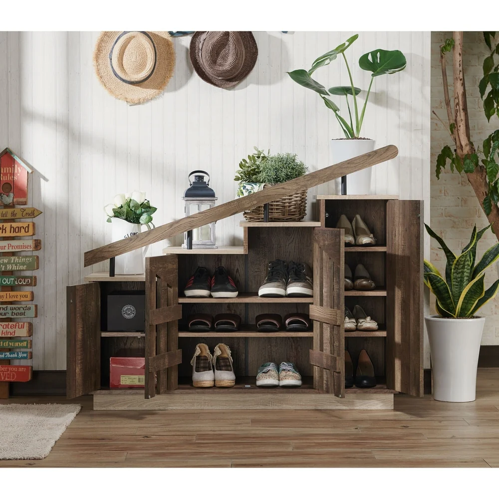 Garner Rustic 9-shelf Storage Shoe Cabinet by Furniture of America