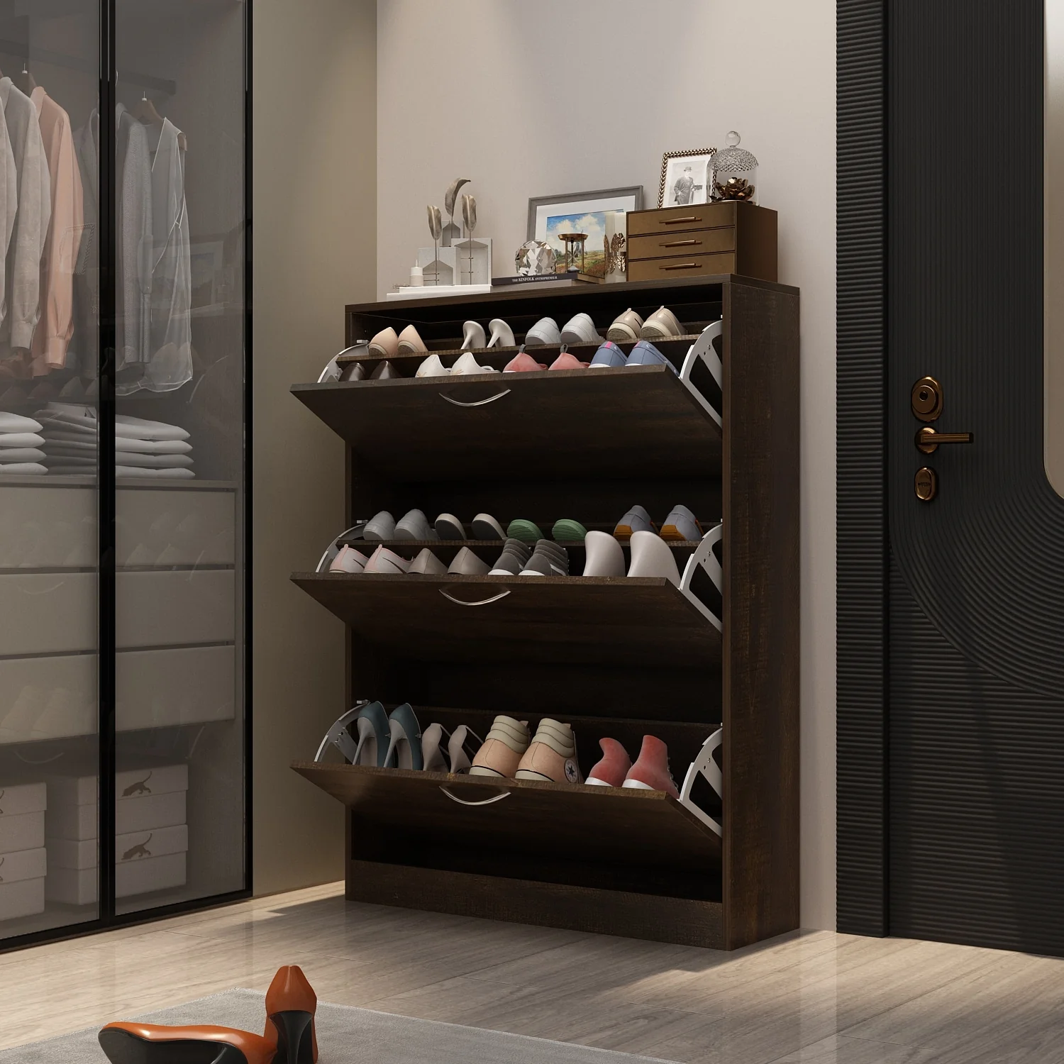 Shoe Cabinet Shoe Rack Storage Organizer with 3 Flip Drawers Entryway
