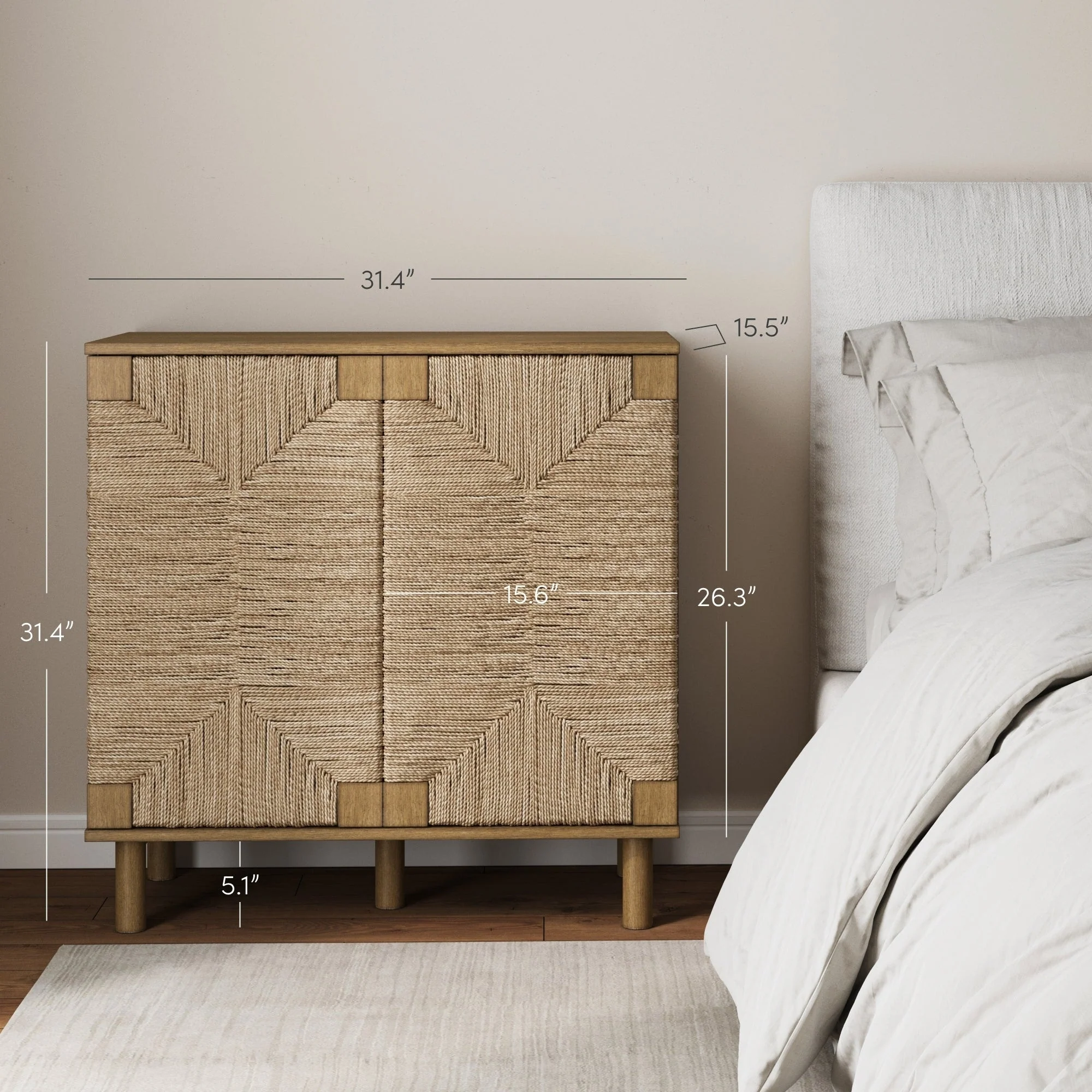 Nathan James Beacon Wood Accent Cabinet with Seagrass Doors and Adjustable Shelf