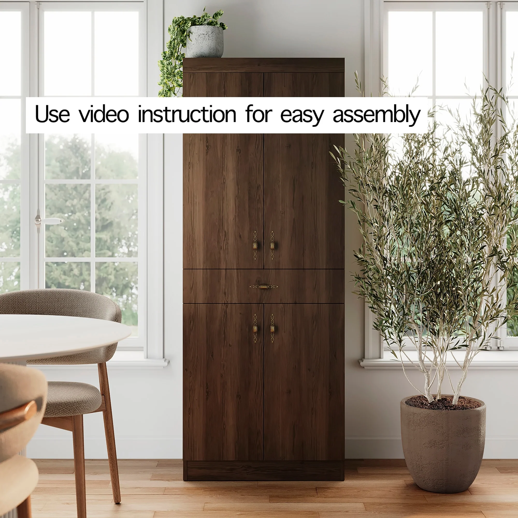 Living Skog Monti Food Pantry Storage Kitchen Cabinet with Adjustable Shelves and Drawer