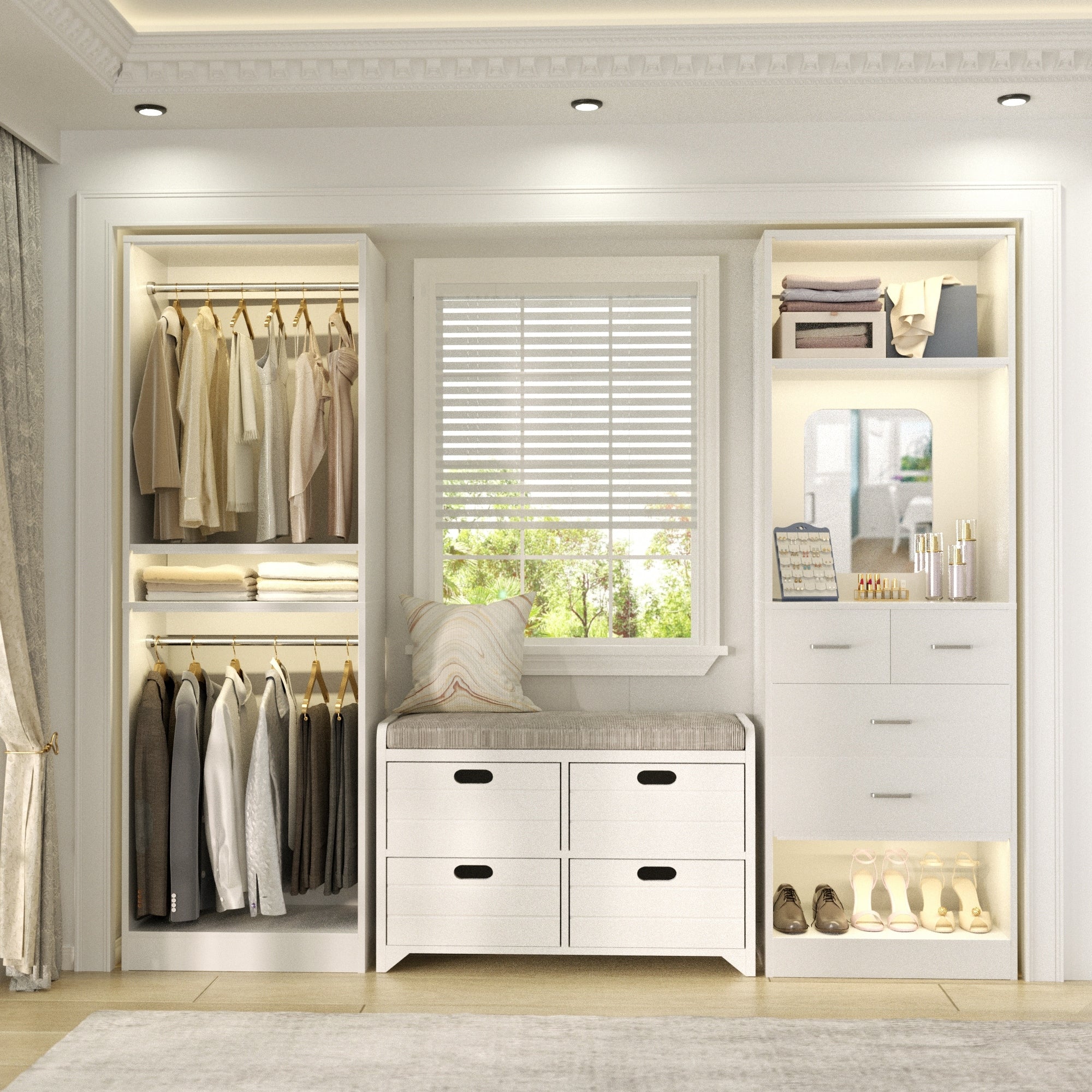 Cimly Set of 2 Free-standing Closet System with Drawers and Hanging Rods for Reach-in/ Walk-in Closet