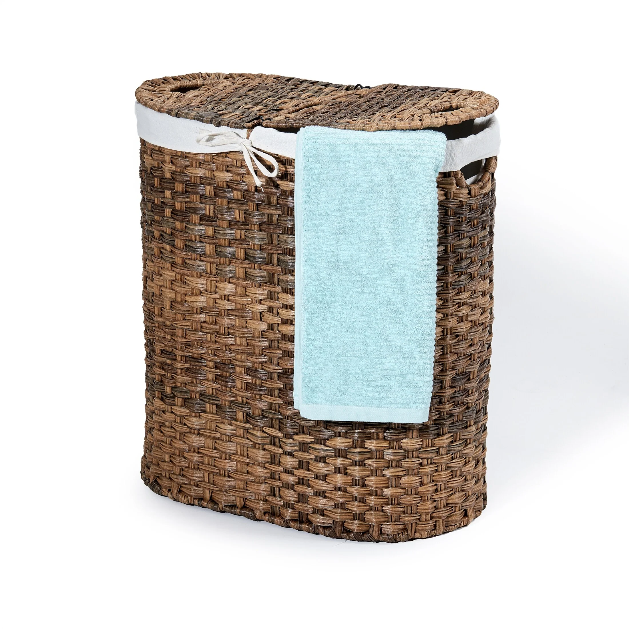 Seville Classics Handwoven Lidded Oval Double Laundry Hamper