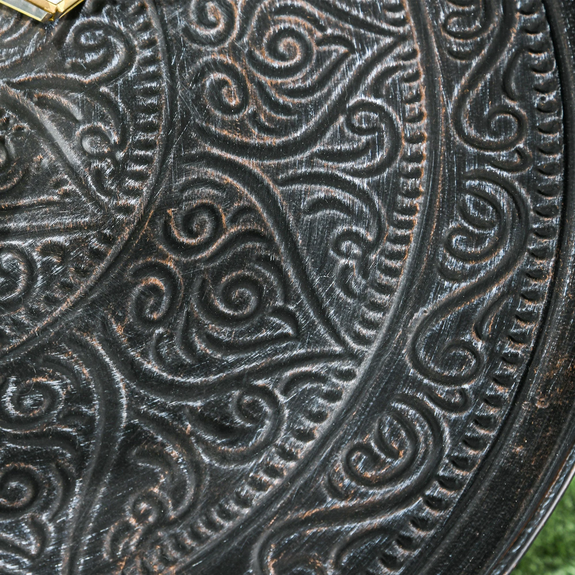 Round Coffee Table with Hammered Tray Top