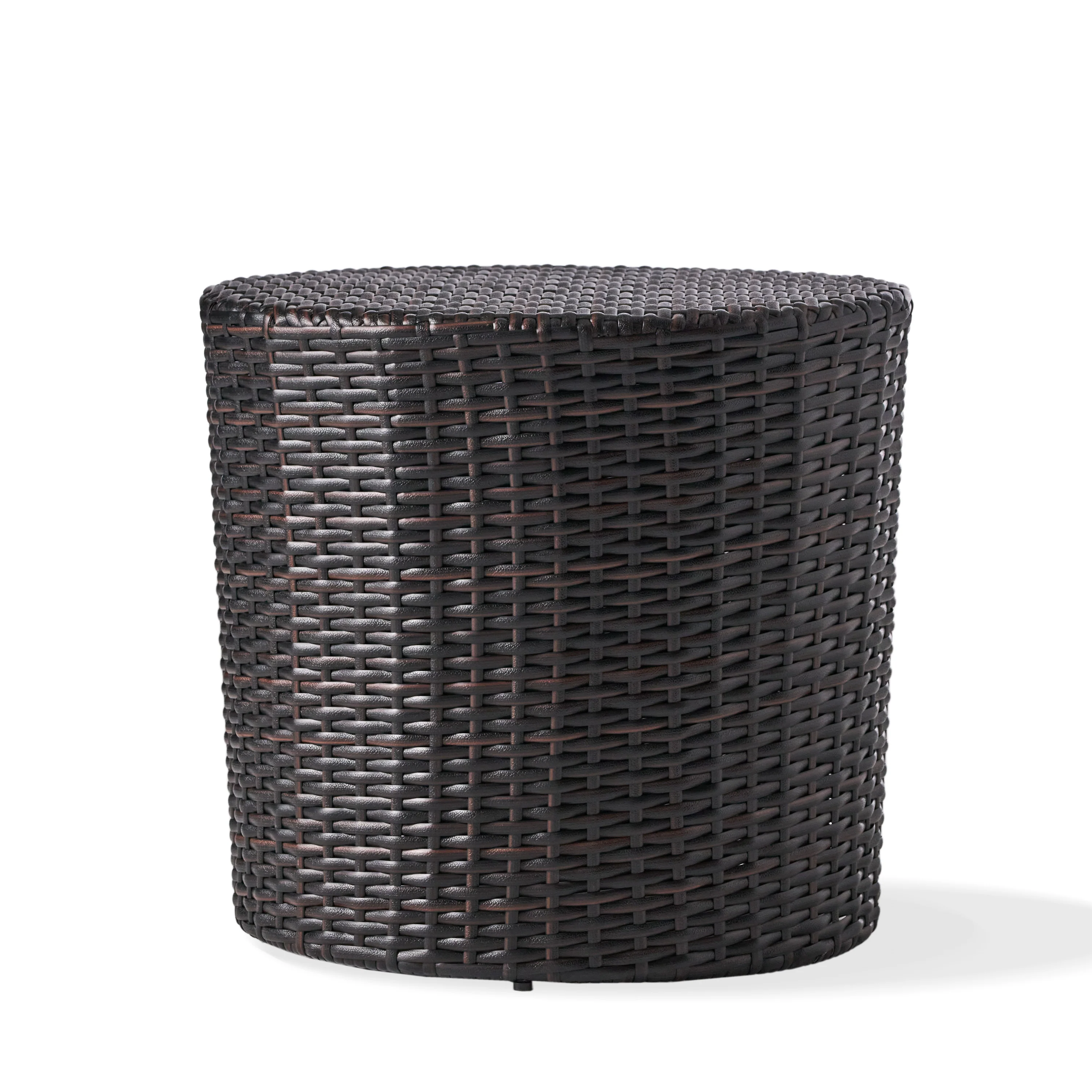 Barrel Side Table with Handcrafted Details, Brown