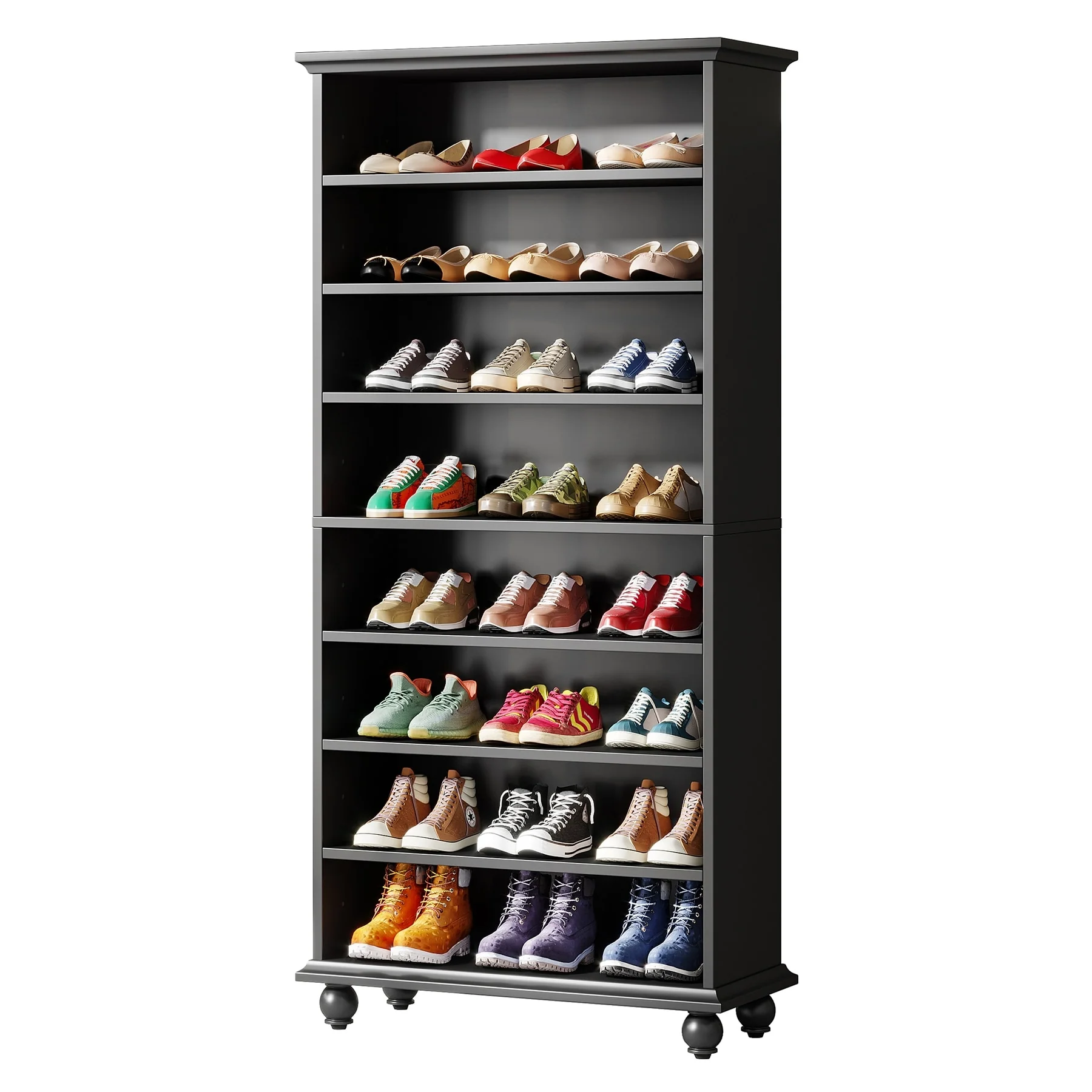 Narrow Tall Shoe Storage Cabinet with LED Lighting for Entryway - 9-Tier