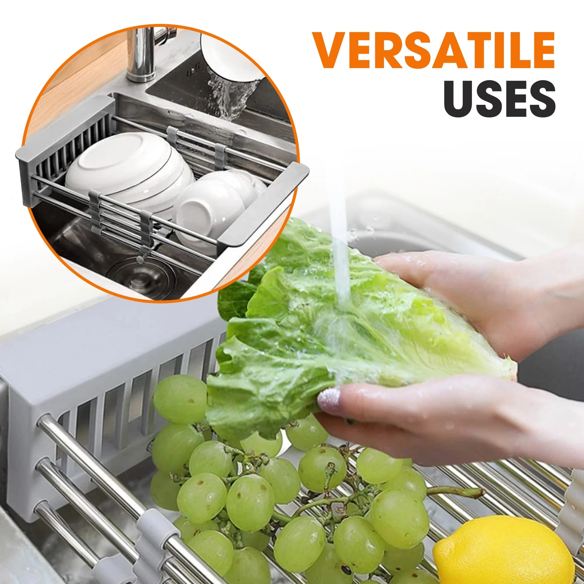 Cheer Collection Sink Drying Rack - Over The Sink Retractable Sink Strainer