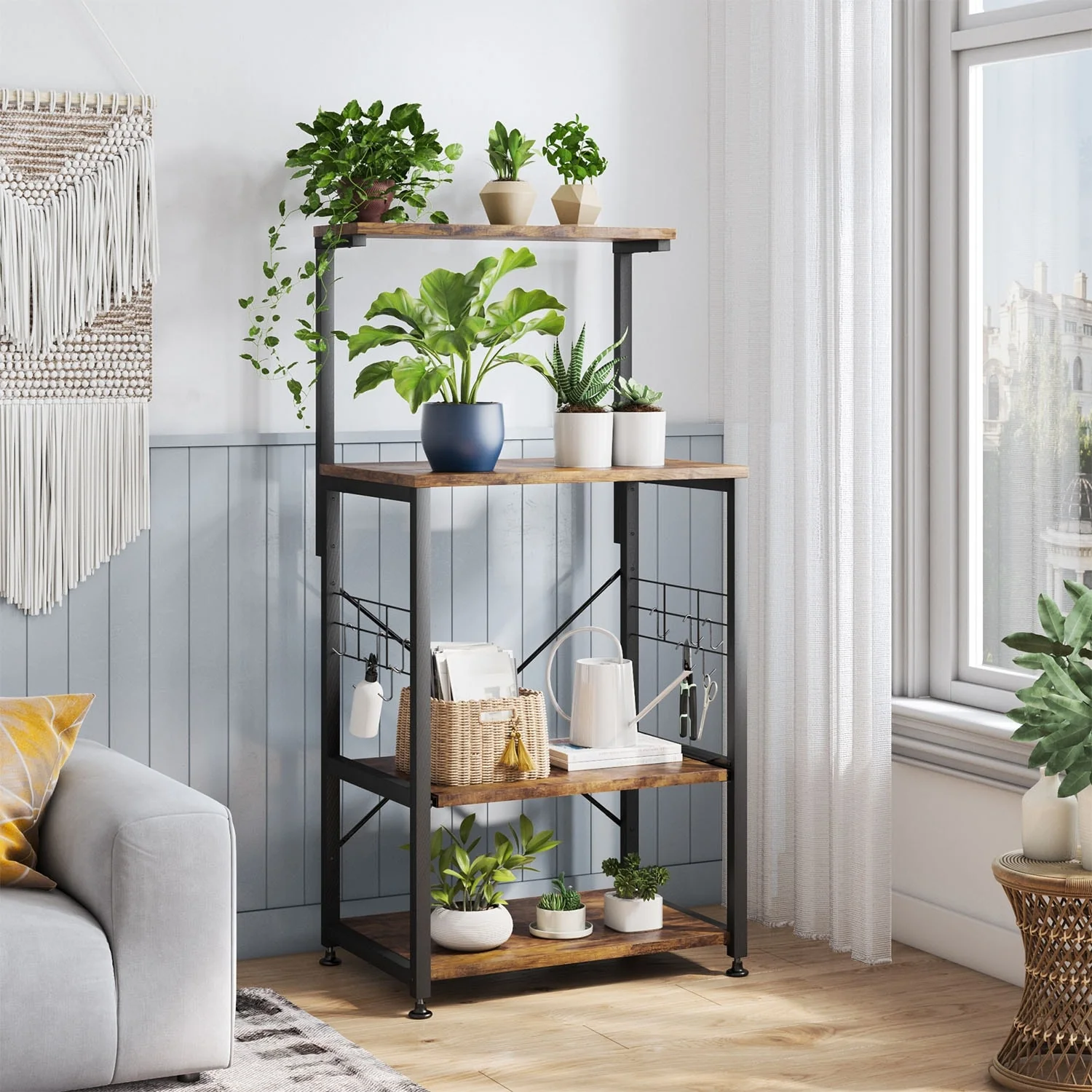 Kitchen Bakers Rack with Storage Shelves &USB Outlets, Microwave Oven Stand Kitchen Shelf Organizer