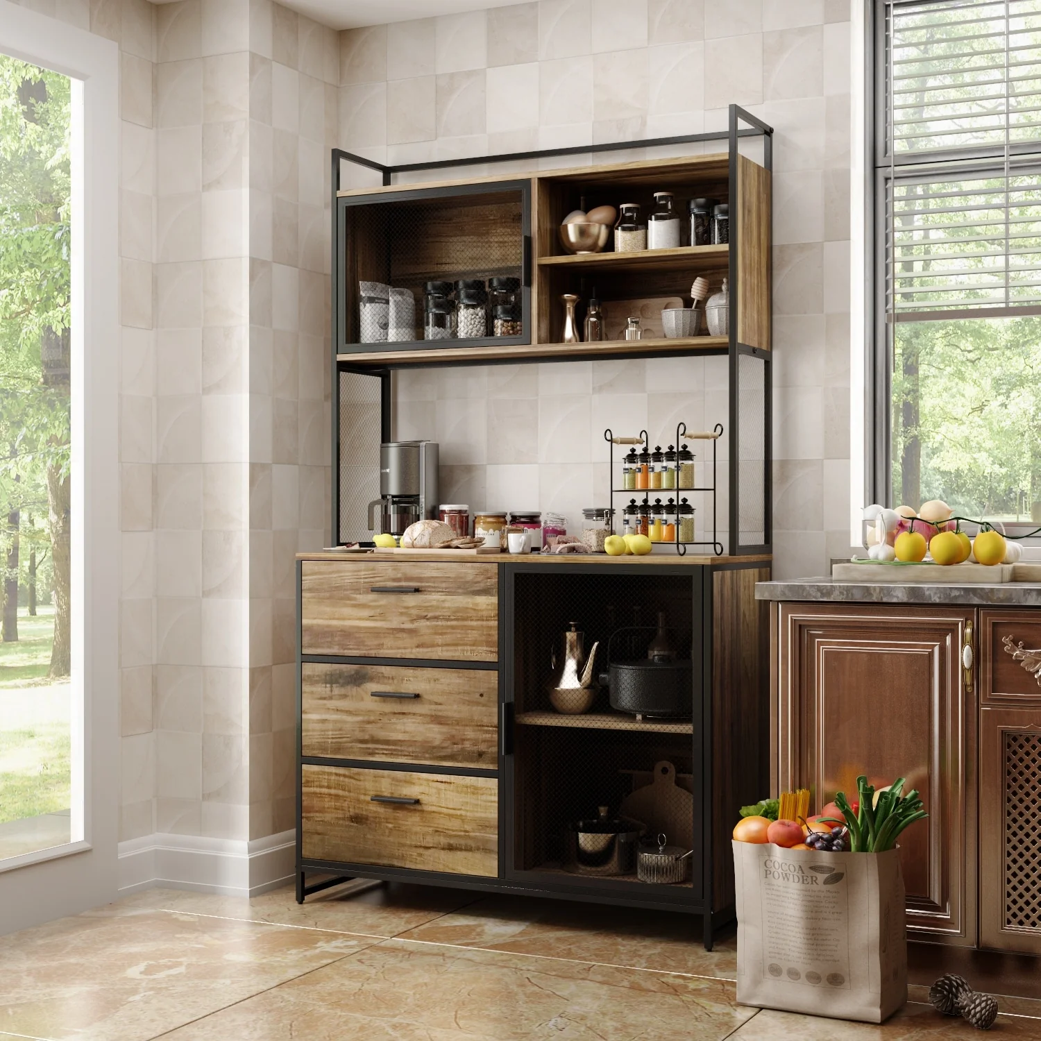 Large Buffet with Hutch,Kitchen Pantry Cupboard Sideboard