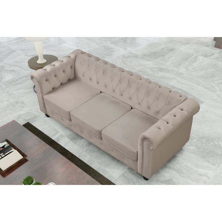 Neillsville 81" Linen Rolled Arm Chesterfield Sofa