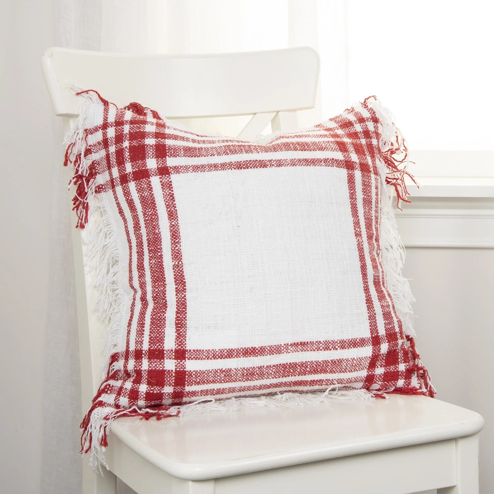 Woven Woven Cotton Plaid Decorative Throw Pillow