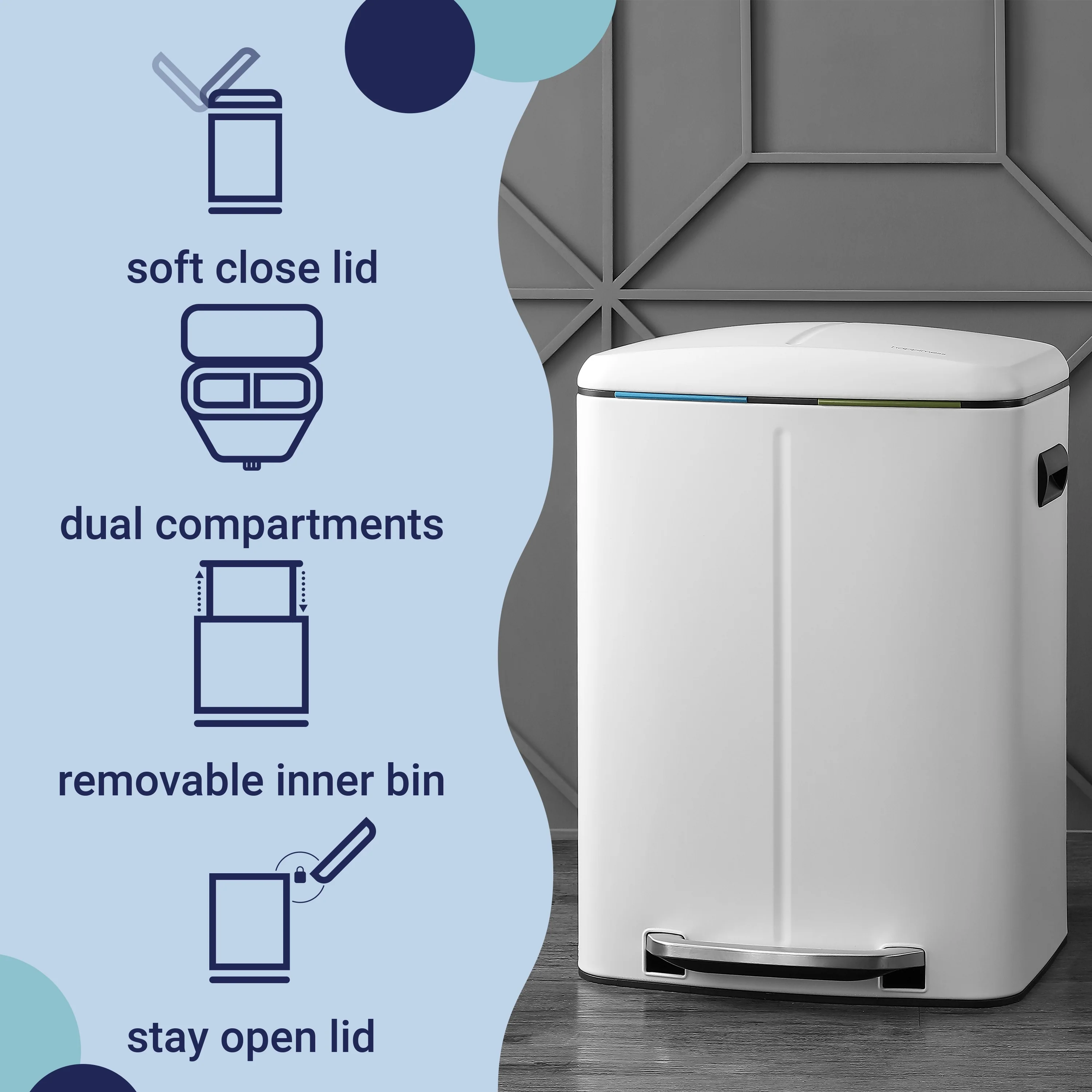 happimess 10.6-Gallon Double Bucket Trash Can with Soft Close Lid