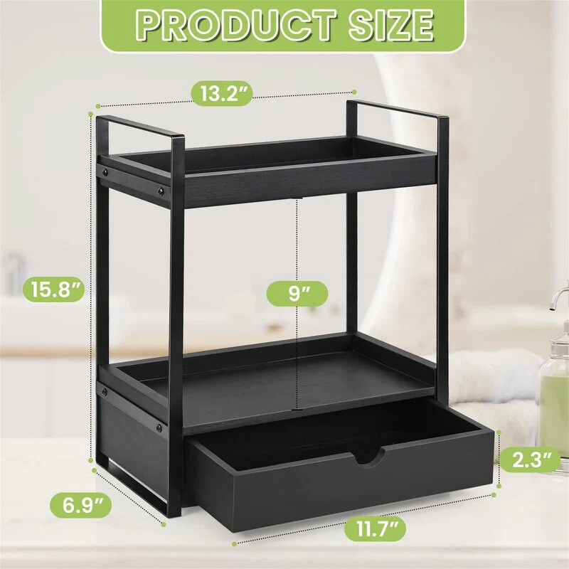 2-Tier Bathroom Organizer Countertop with Drawer - 6.9