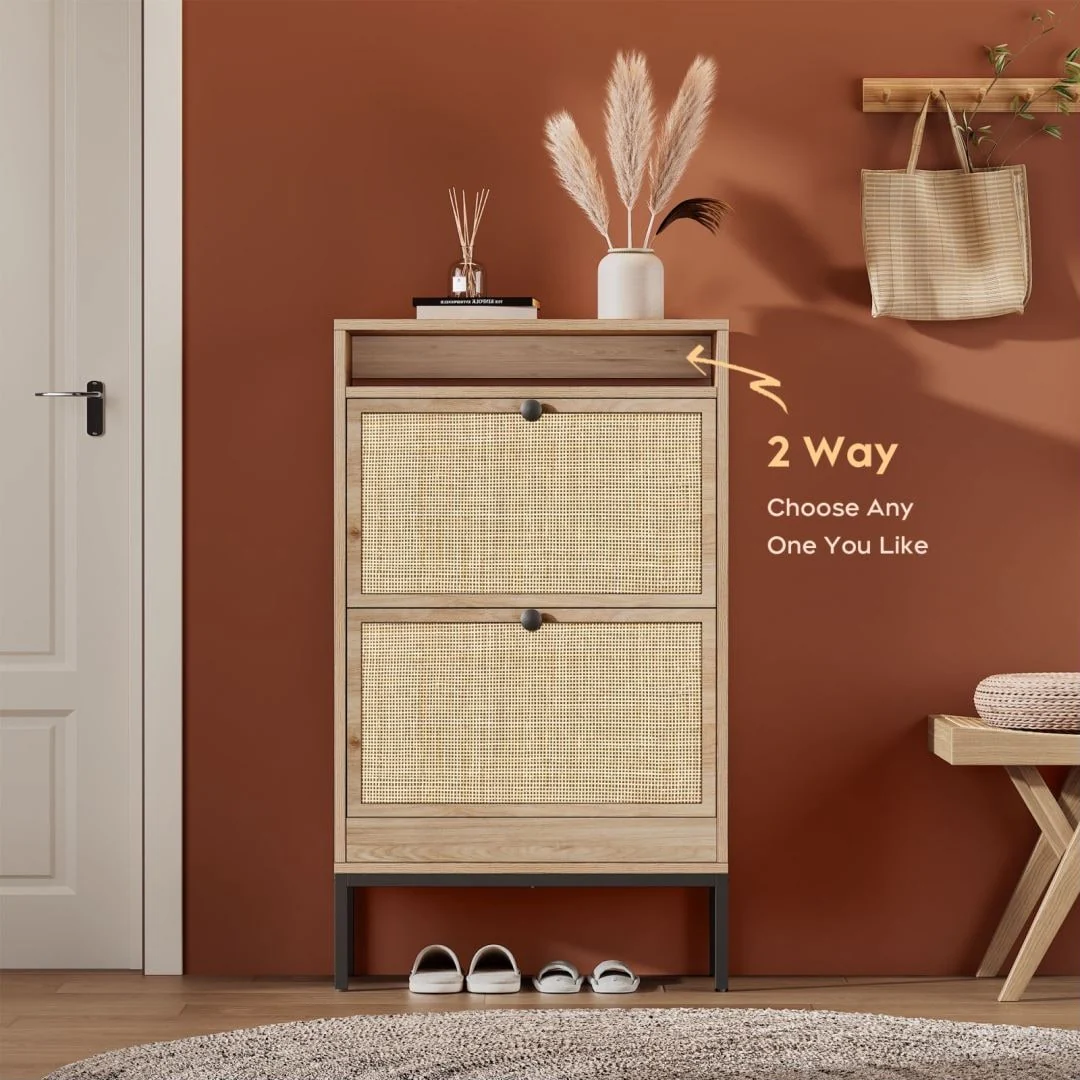 Boho Natural Rattan Shoe Storage Cabinet