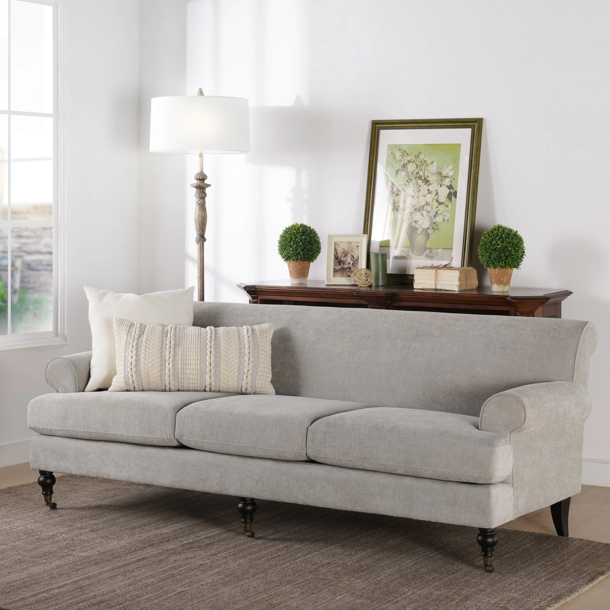 Creations Upholstered Sofa with Metal Casters and 3 Cushions Tightback