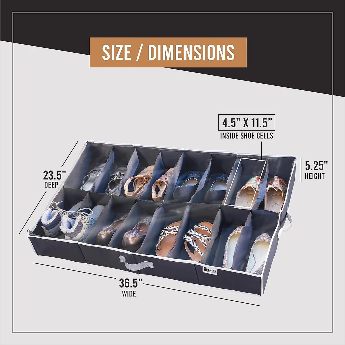 HOLDN' STORAGE Under Bed Shoe Organizer - Set of 2, Tear-Resistant 600D Material - Holds Up to 32 Pairs of Shoes