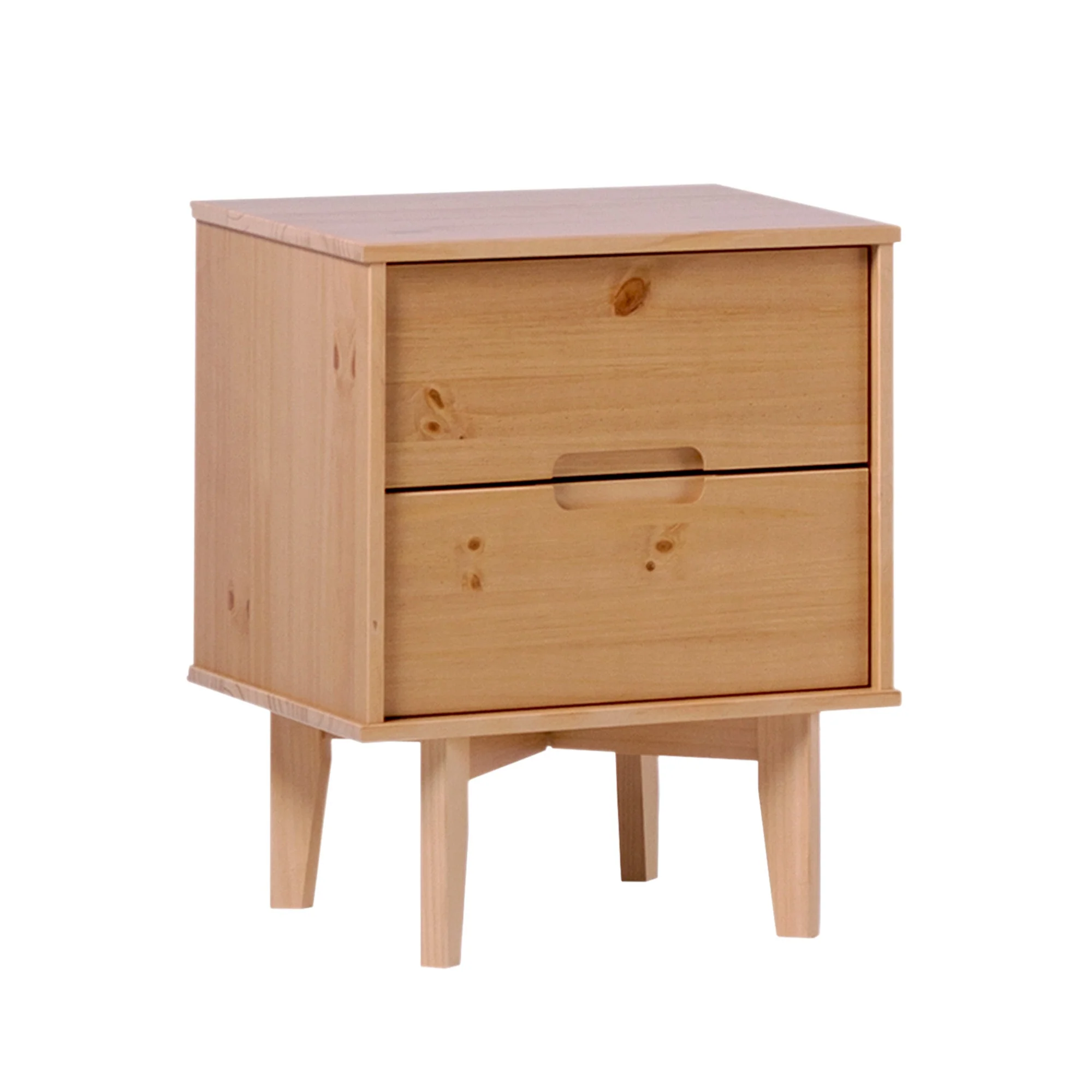 Illumined Solid Wood Nightstand with Cutout Handles and 2 Drawers