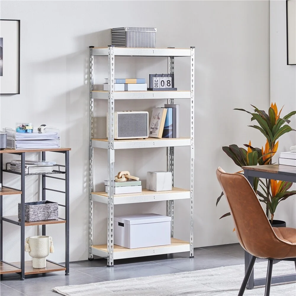Yaheetech 5 Tiers Boltless Storage Shelf 330lb Capacity for Each Tier,Metal Frame MDF Wood Boards