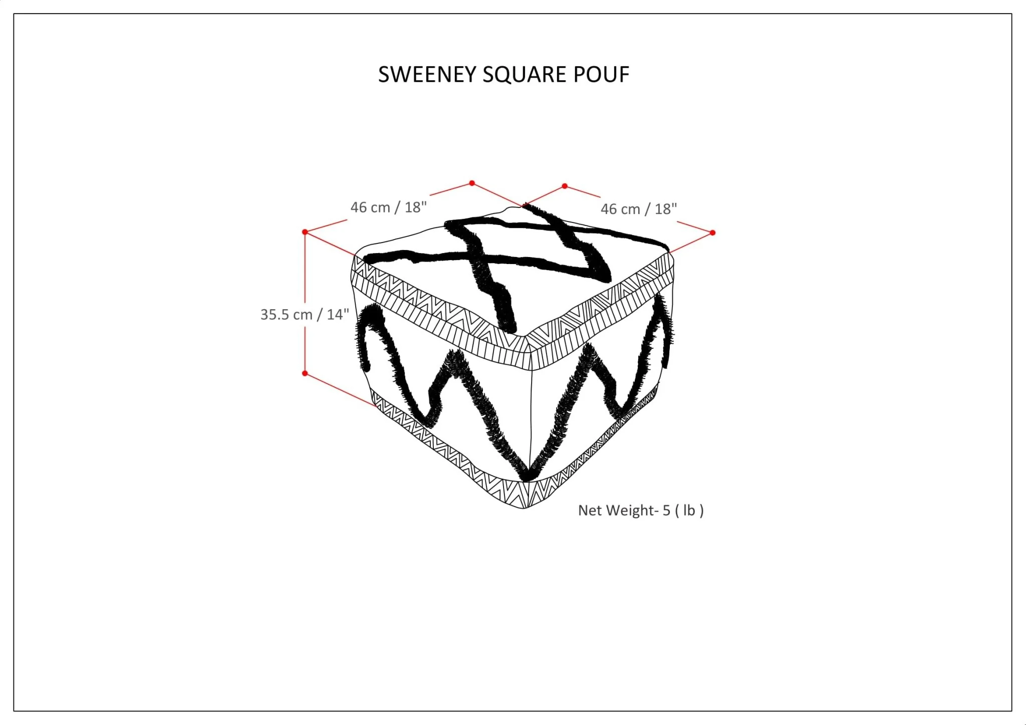 Wool and Cotton Woven Zig-Zag Square Pouf