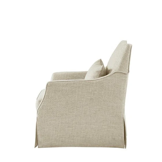 Upholstered Swivel Chair with Metal Base and Recessed Arms