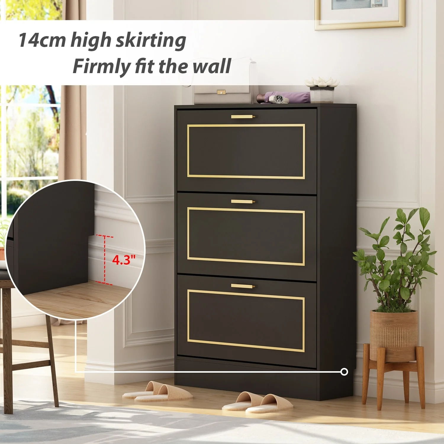 Fold-Out Shoes Cabinet Storage Cabinet Dresser Chest(Black/White)