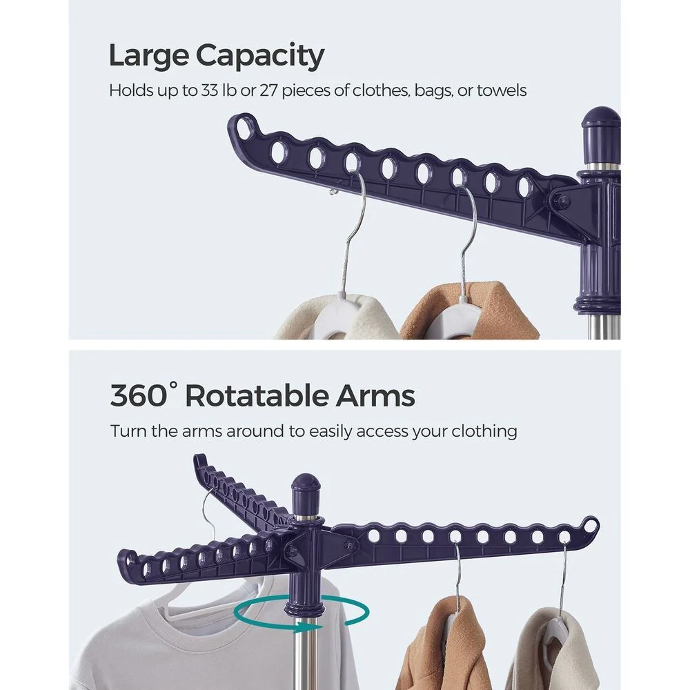 Stainless Steel Foldable Clothes Drying Rack with 360° Rotatable Arms Large Capacity and Space-Saving Design